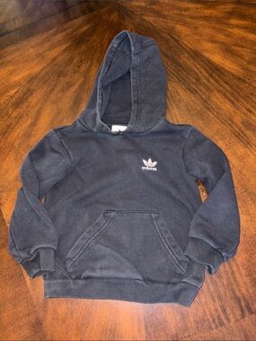 adidas Black Kids Hooded Pullover with Trefoil Logo